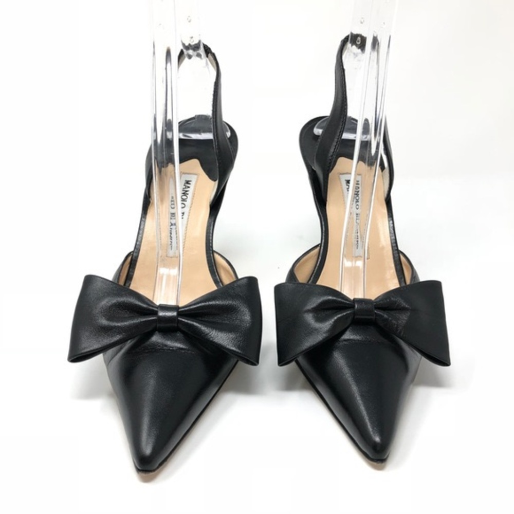 Manolo Blahnik Leather Bow Accent Sling Black 36.5